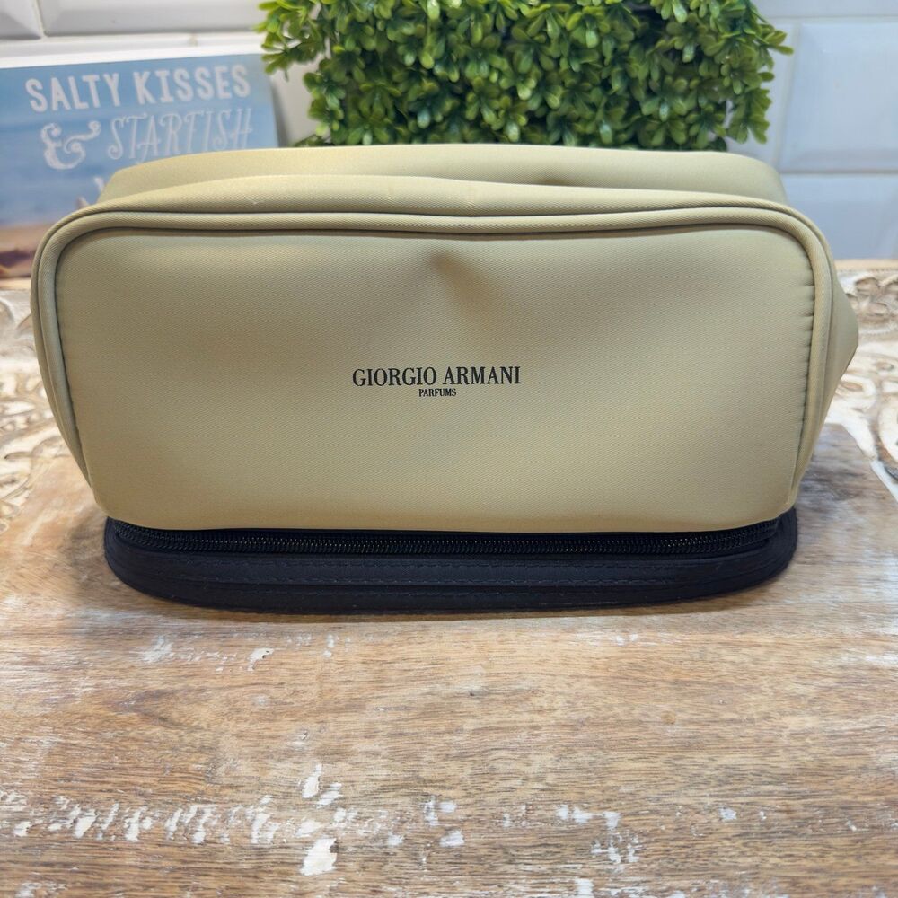 Giorgio Armani Parfums Toiletry/Travel Bag Khaki & Black NWOT
